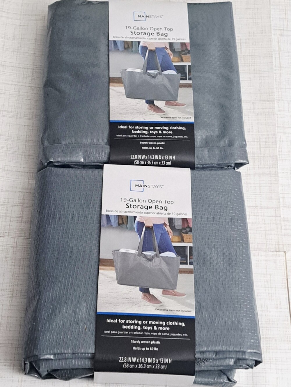 Lot Of 2 Mainstays Heavy Duty 19-Gallon Open Top Storage Bag-Gray